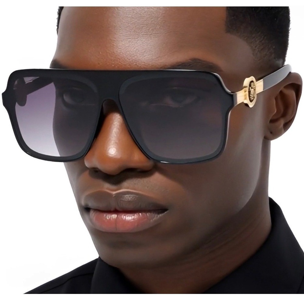 Sunglasses Mens Square Black Lens Outdoor‎ Trendy Style Elegant UV400 Protection